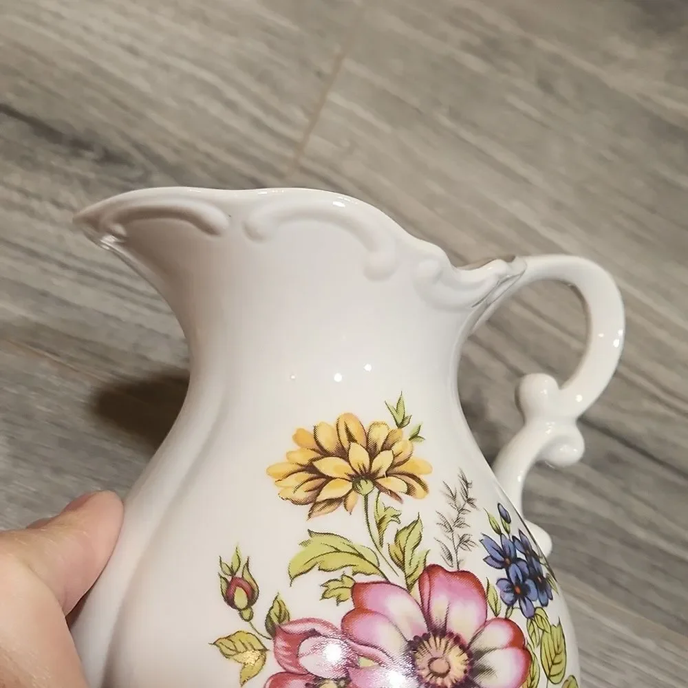 Vintage Andrea By Sadek Small Porcelin Floral Rose Pitcher